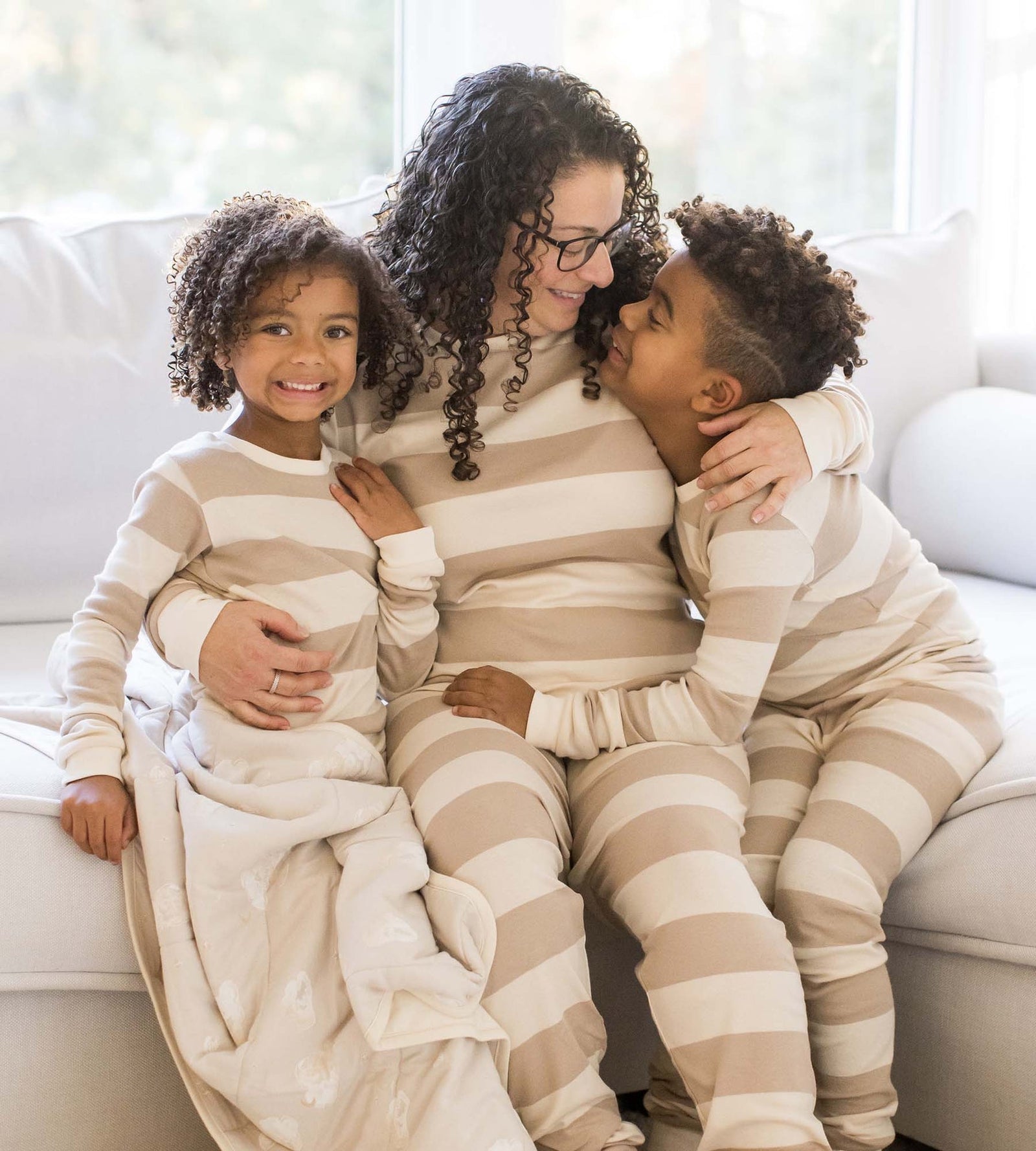 Mommy & Me Rugby Stripe Organic Cotton Two-Piece Pajamas - Oat