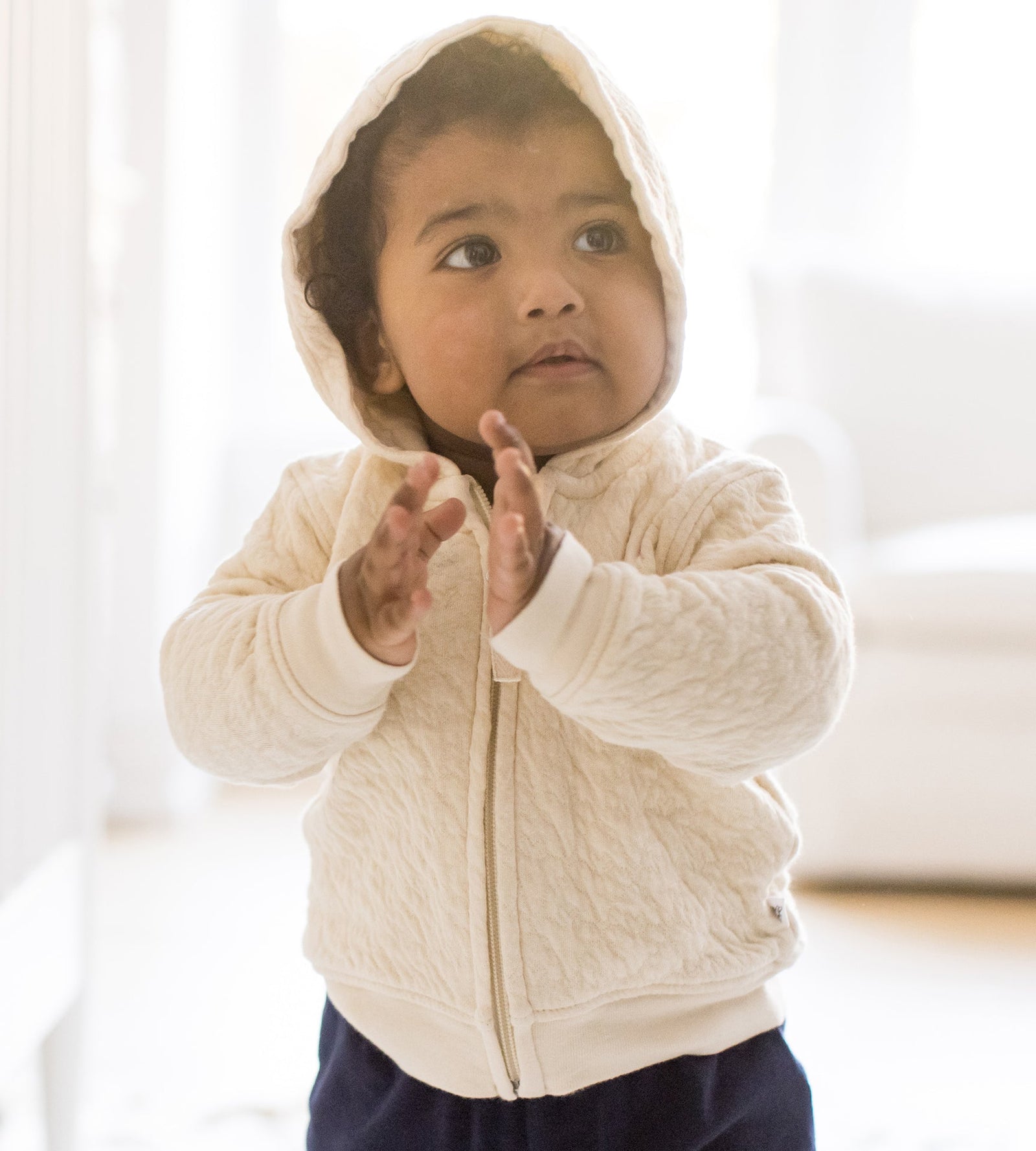Organic Cotton Quilted Bee Baby Jacket - Oat