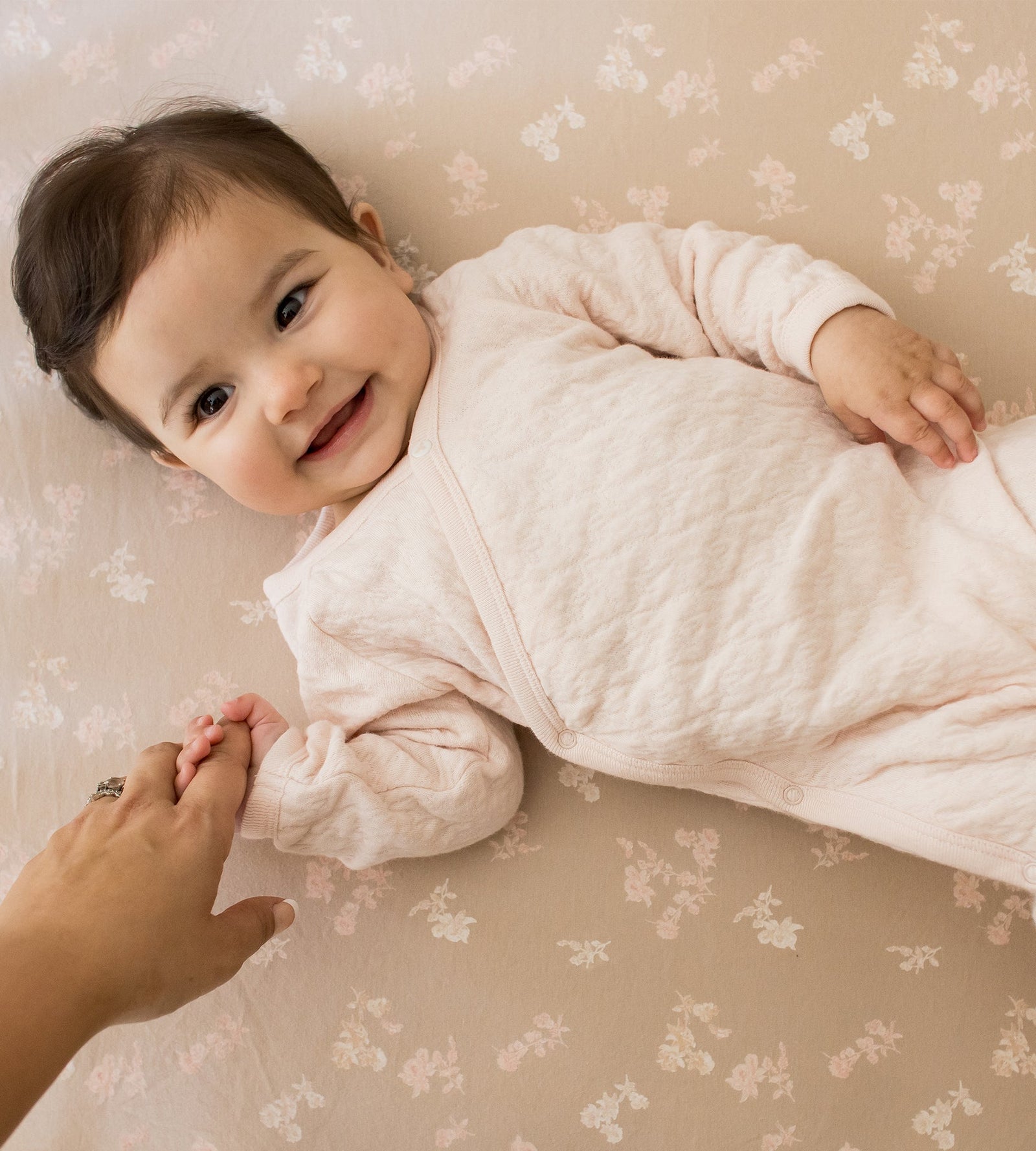 Organic Cotton Quilted Bee Wrap-Front Baby Jumpsuit - Ranunculus