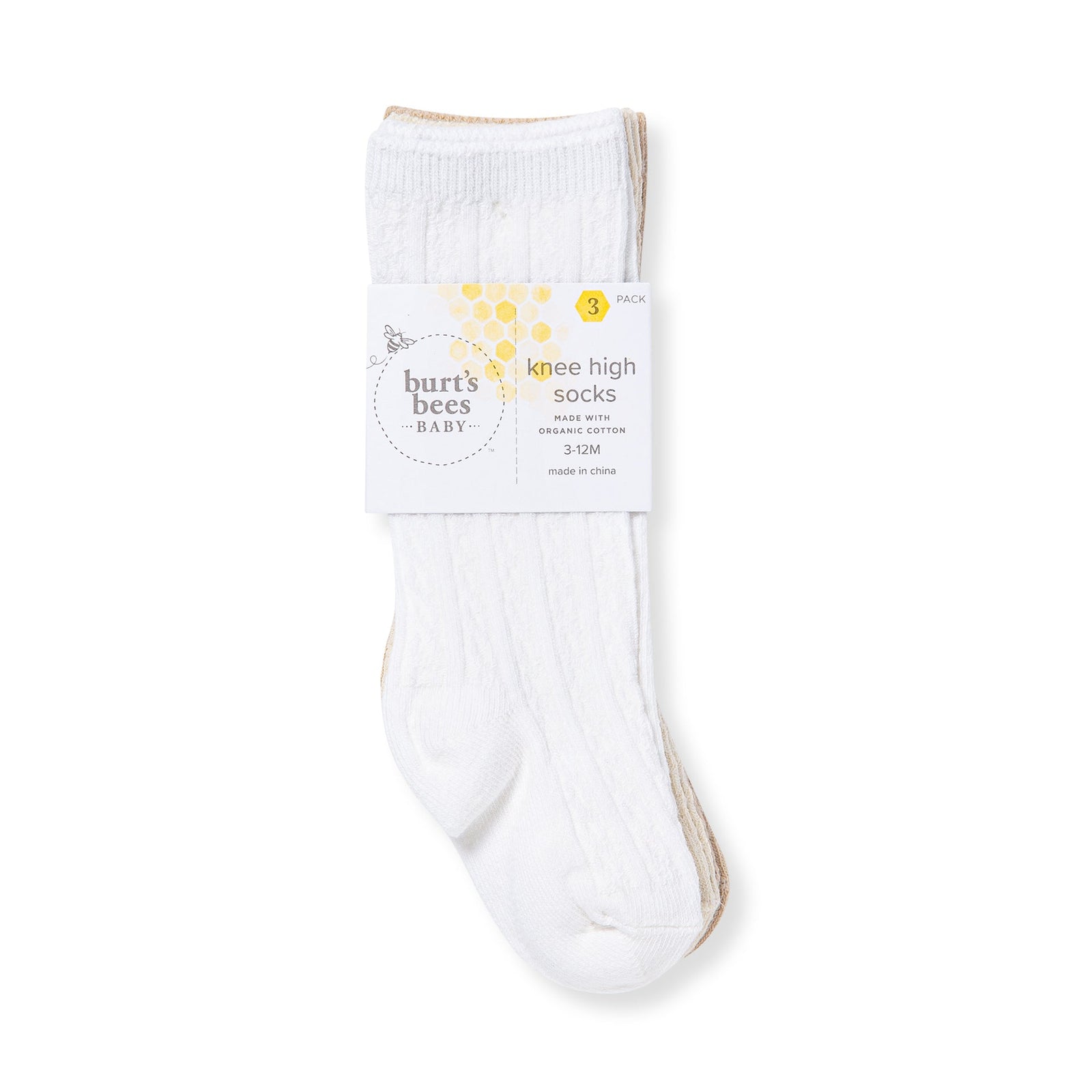 Organic Cotton Cable Knit Knee High Baby Socks 3 Pack
