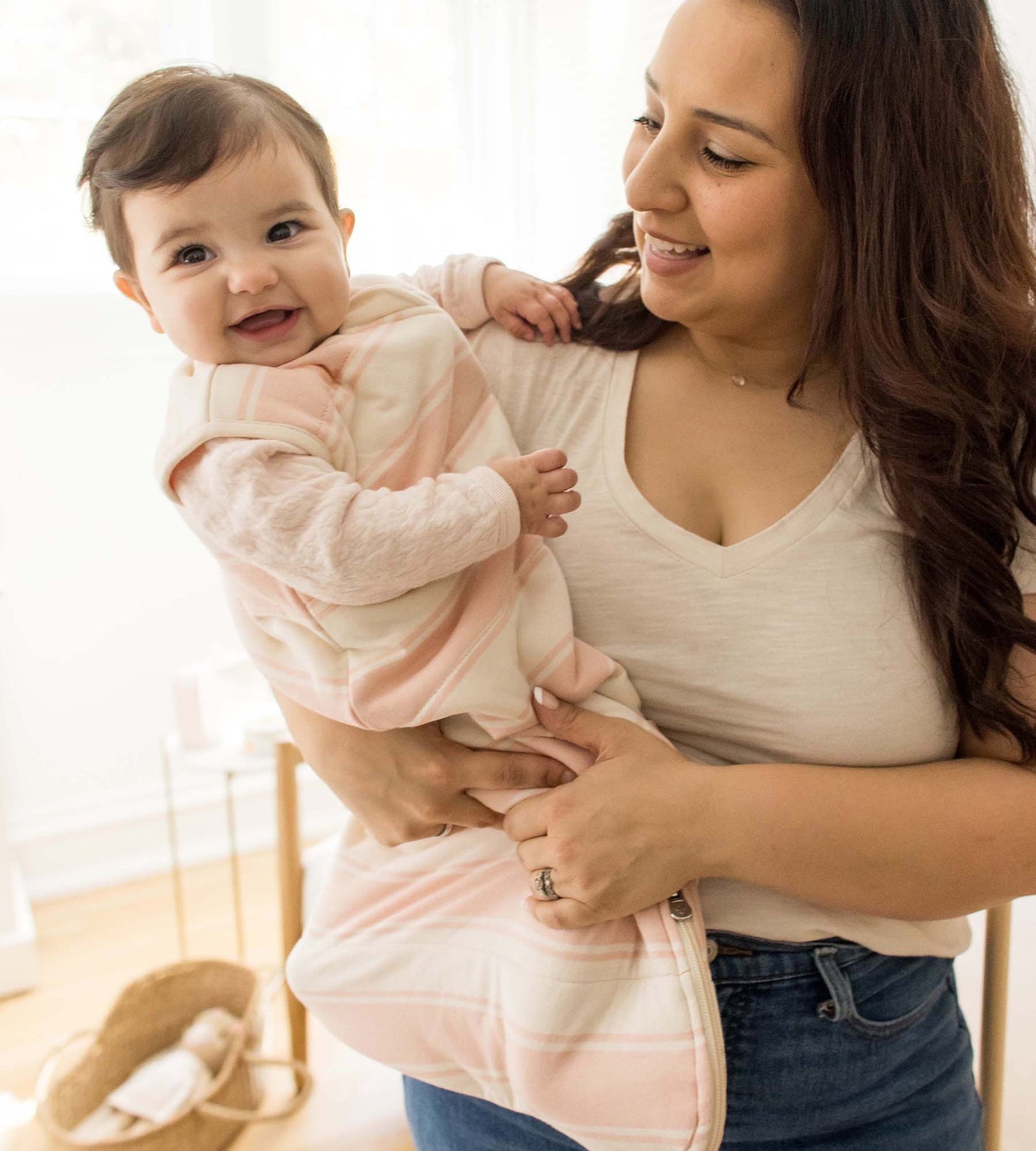 Rugby Stripe Organic Warmer Beekeeper™ Wearable Baby Blanket - Pink Sand