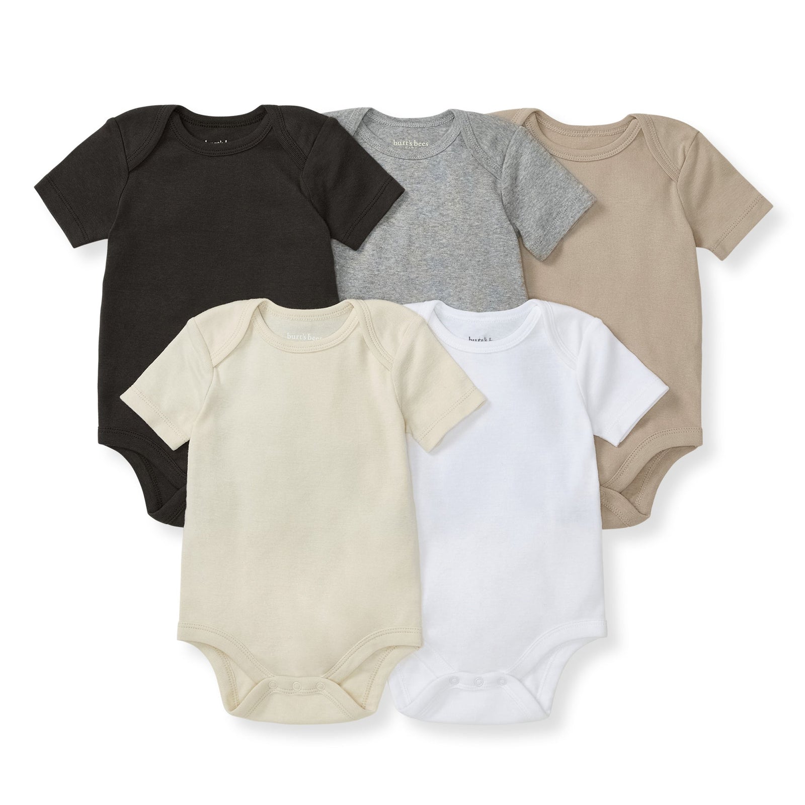 Solid Organic Cotton Short Sleeve Baby Bodysuits 5 Pack - Ash