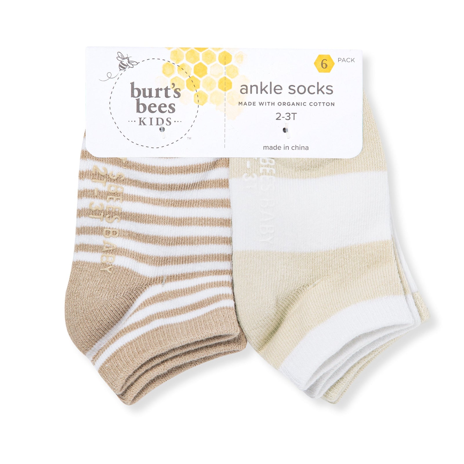 Solid & Stripes Organic Cotton Toddler Ankle Socks 6 Pack - Oat