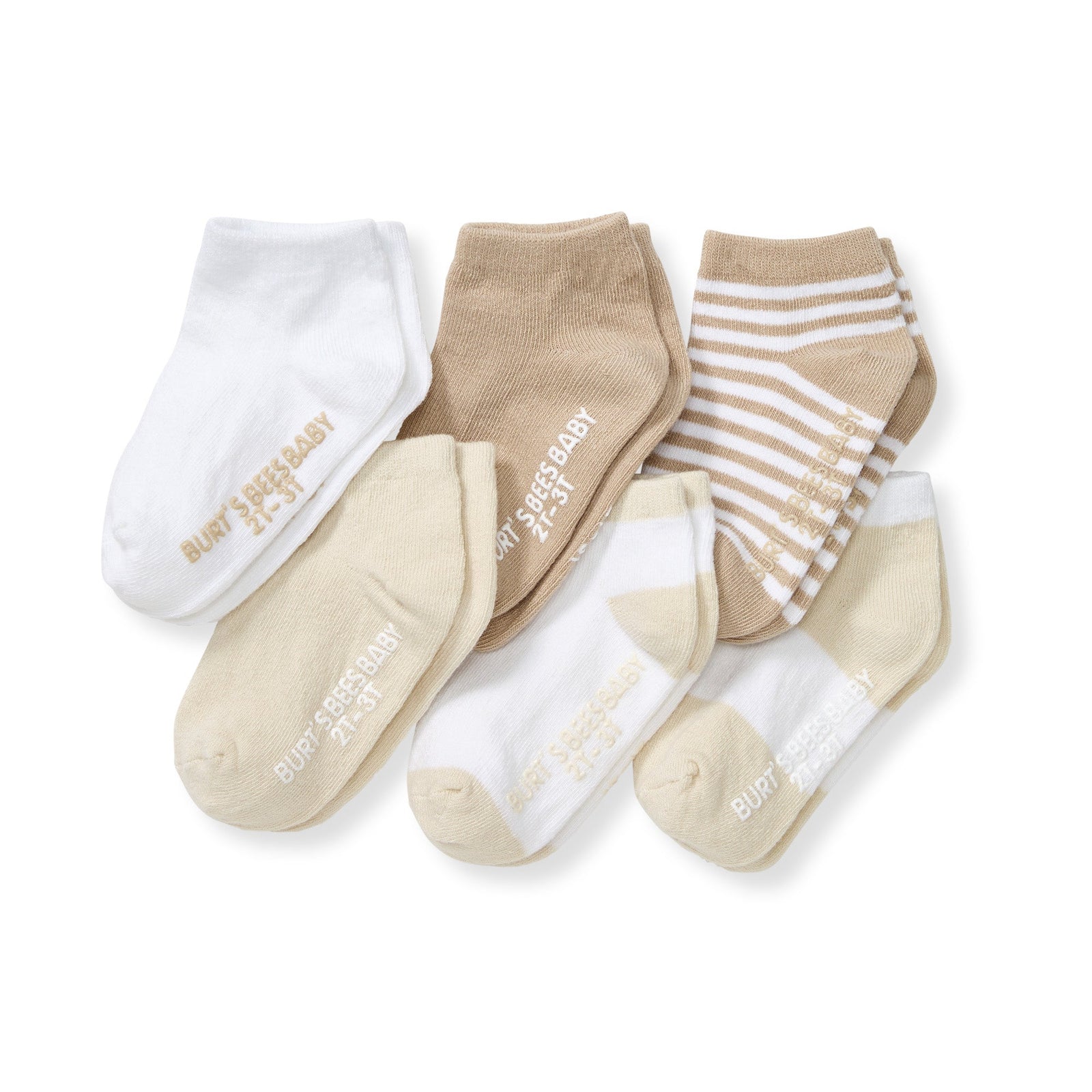 Solid & Stripes Organic Cotton Toddler Ankle Socks 6 Pack - Oat