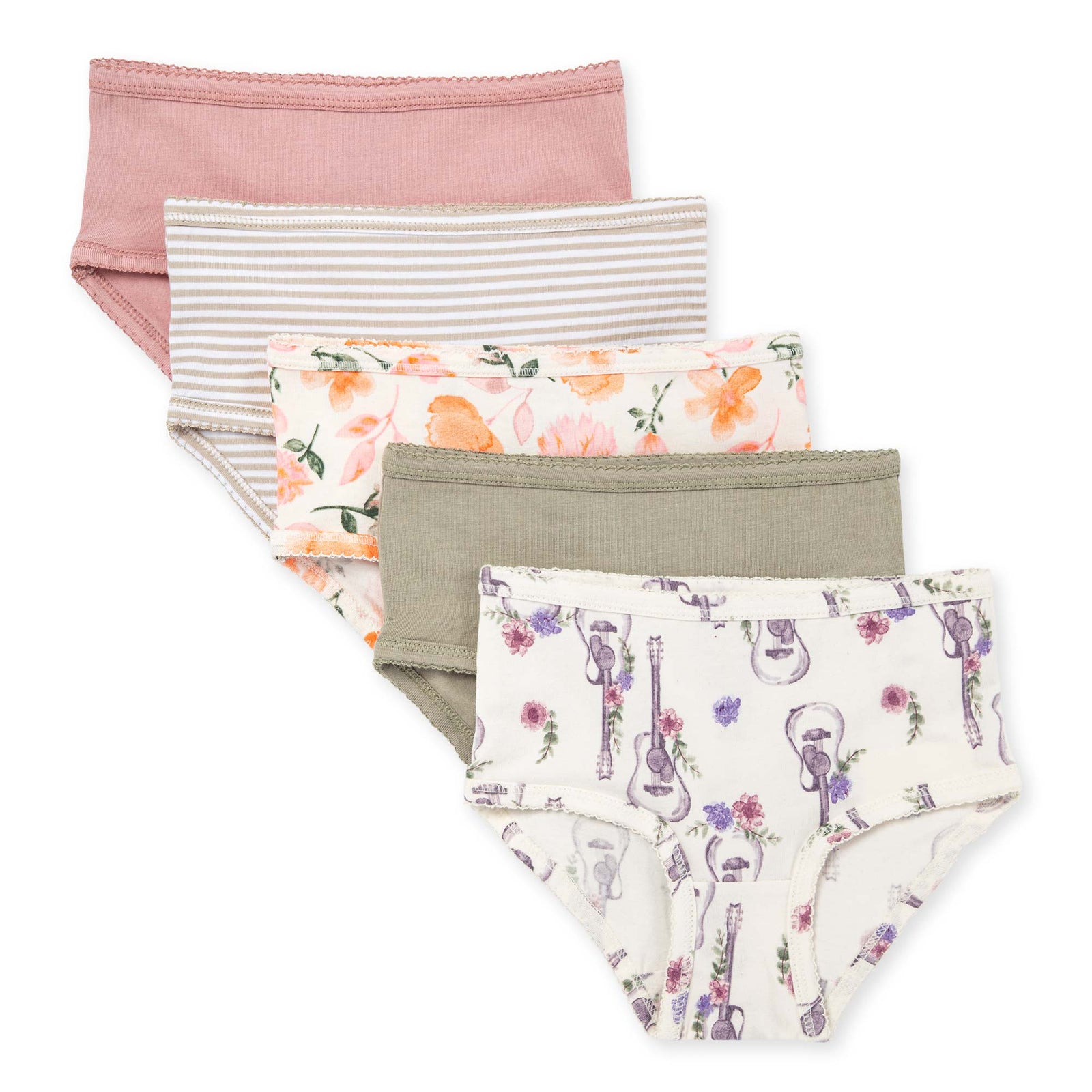 Guitars & Floral Organic Cotton Toddler Girl Underwear 5 Pack